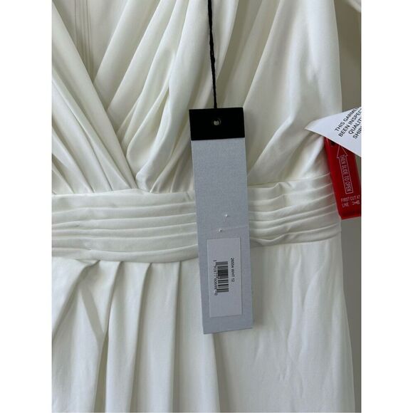 Mac Dugal V Neck Long Sleeve High Slit Gown White Women's Size 12 - Picture 8 of 8